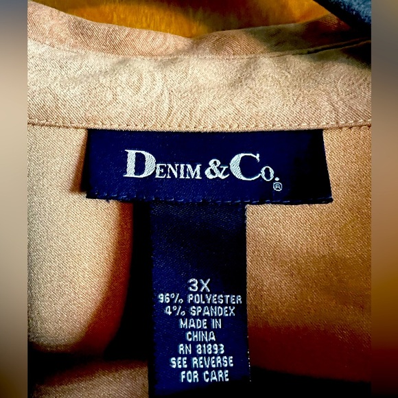 Denim&Co. camel color patterned faux suede button down shirt - Picture 2 of 8